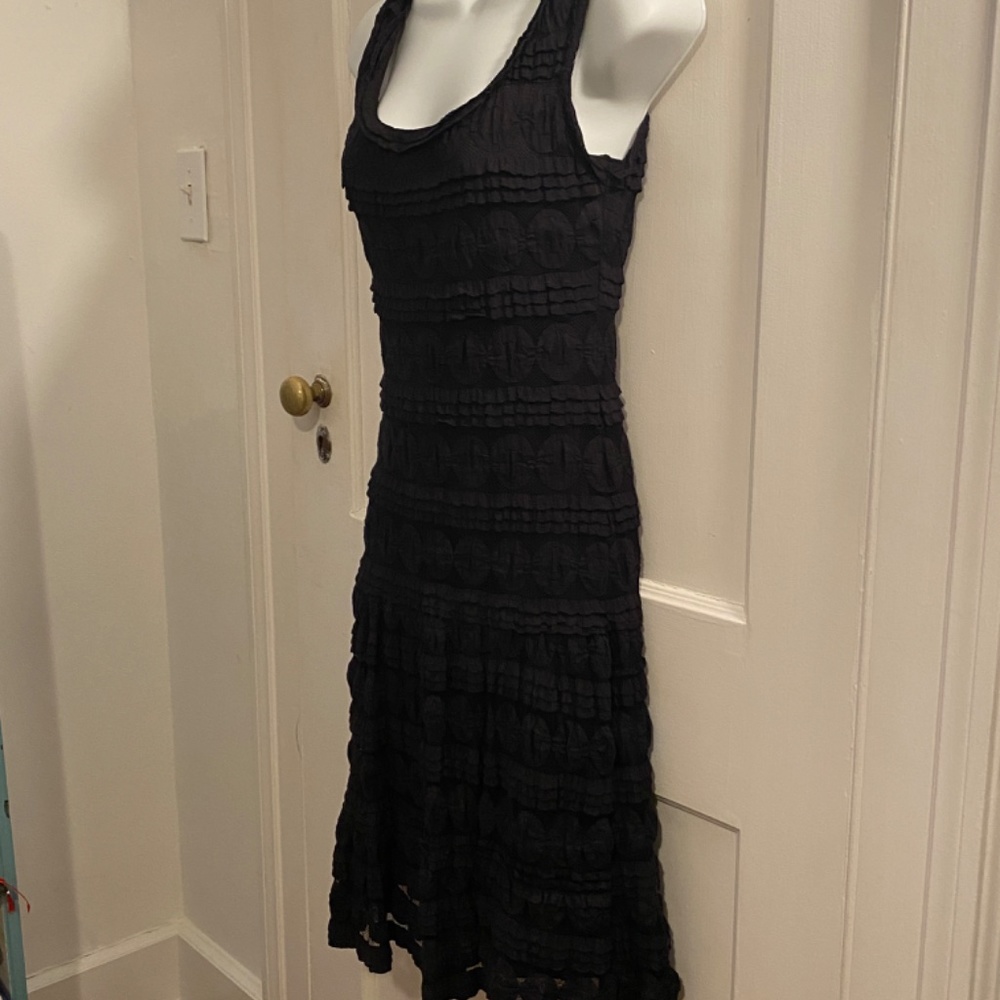 Max Studio Black Textured Patterned Midi Dress, XS
